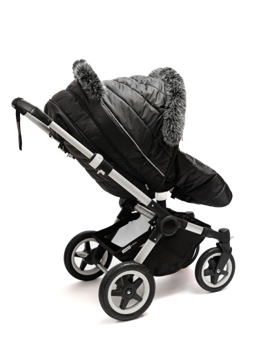 Универсальный теплый чехол на коляску, черный с декором фото 5