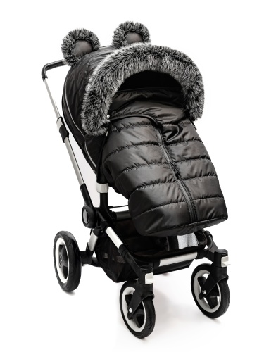 Универсальный теплый чехол на коляску, черный с декором фото 2