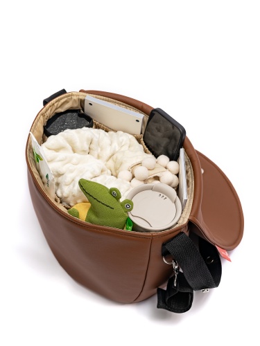 Сумка для коляски коричневая экокожа стеганная фото 3