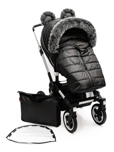 Универсальный теплый чехол на коляску, черный с декором
