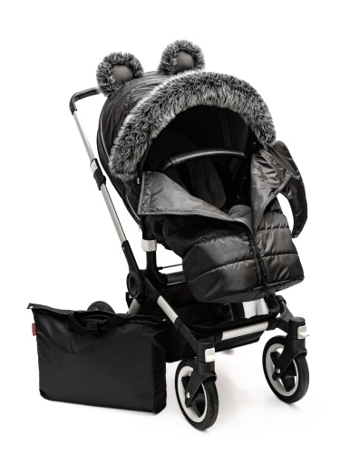 Универсальный теплый чехол на коляску, черный с декором фото 3