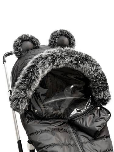 Универсальный теплый чехол на коляску, черный с декором фото 4