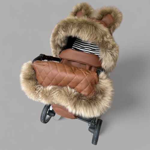 Зимний комплект коричневый + декор с опушкой из натуральной овчины Babynitto для коляски Mima Xari фото 2