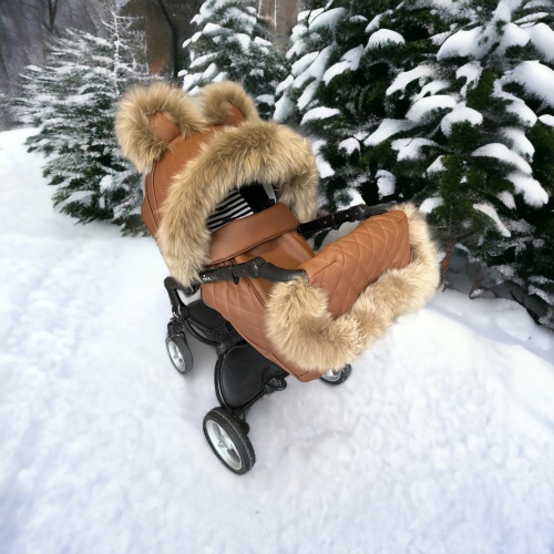 Зимний комплект коричневый + декор с опушкой из натуральной овчины Babynitto для коляски Mima Xari фото 3